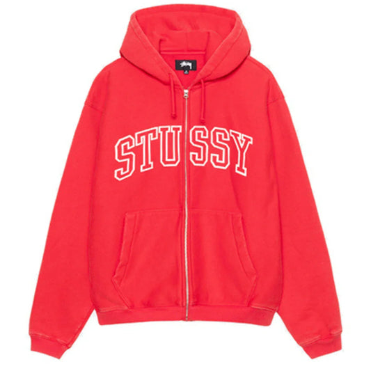 Stussy Unisex Outline Zip Hoodie Red