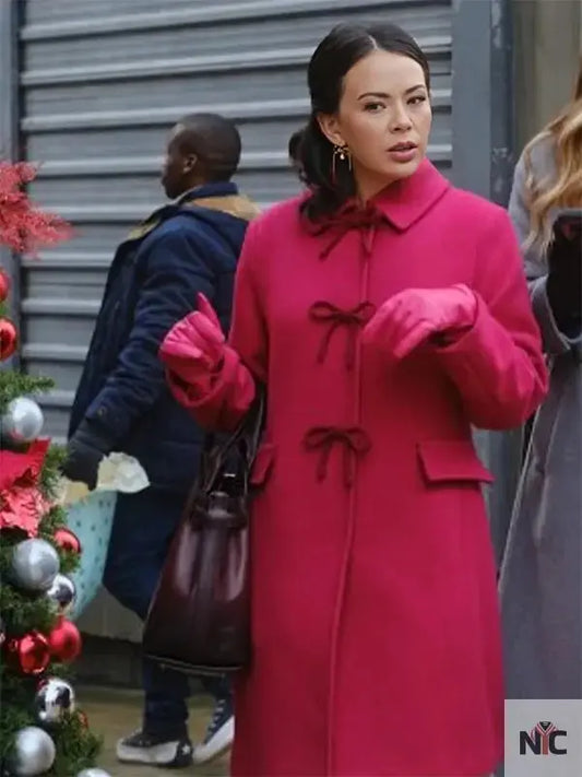 Sugarplummed 2024 Janel Parrish Pink Bow Coat