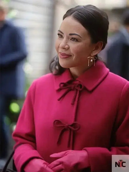 Sugarplummed 2024 Janel Parrish Pink Bow Coat