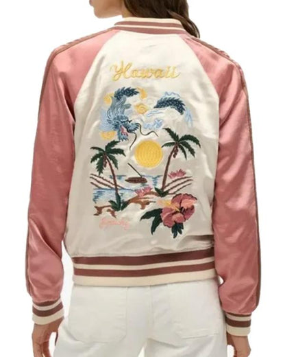 Superdry Suikajan Pink Hawaii Print Bomber Jacket