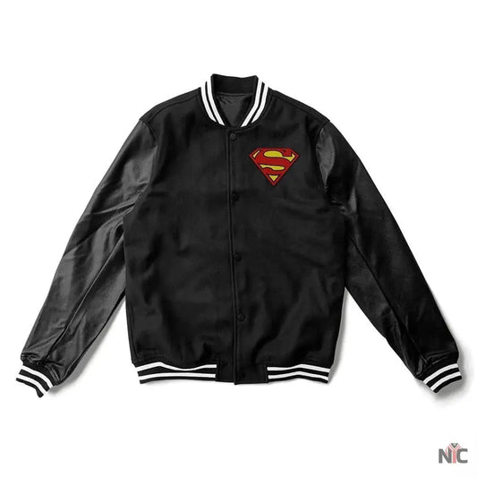Superman Black Wool Varsity Jacket