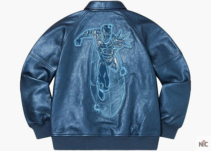 Supreme Silver Surfer Blue Leather Varsity Jacket
