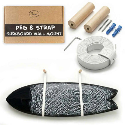 Surfboard Wall Mount - Peg & Leather Strap