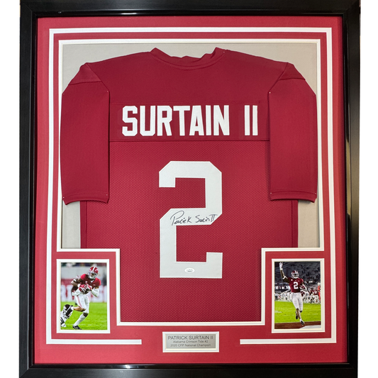 Framed Autographed/Signed Patrick Surtain II 35x39 Alabama Red College Football Jersey JSA COA