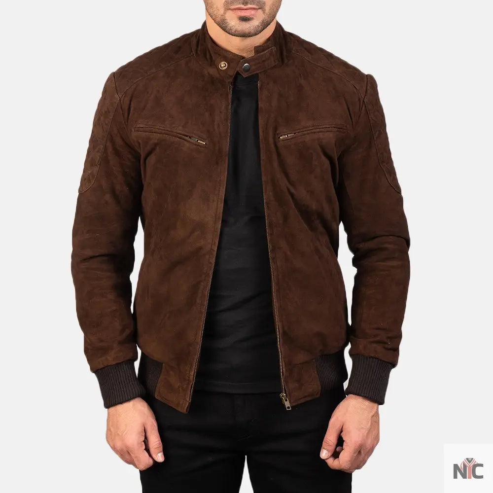 Sven Mocha Suede Bomber Jacket