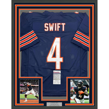 Framed Autographed/Signed D'Andre Swift 35x39 Chicago Blue Football Jersey JSA COA
