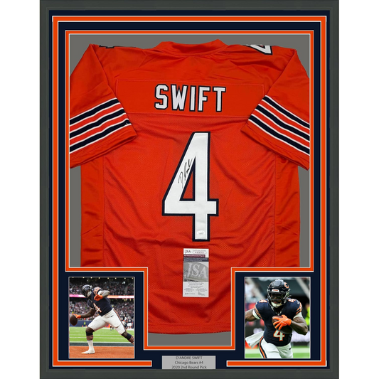 Framed Autographed/Signed D'Andre Swift 35x39 Chicago Orange Football Jersey JSA COA