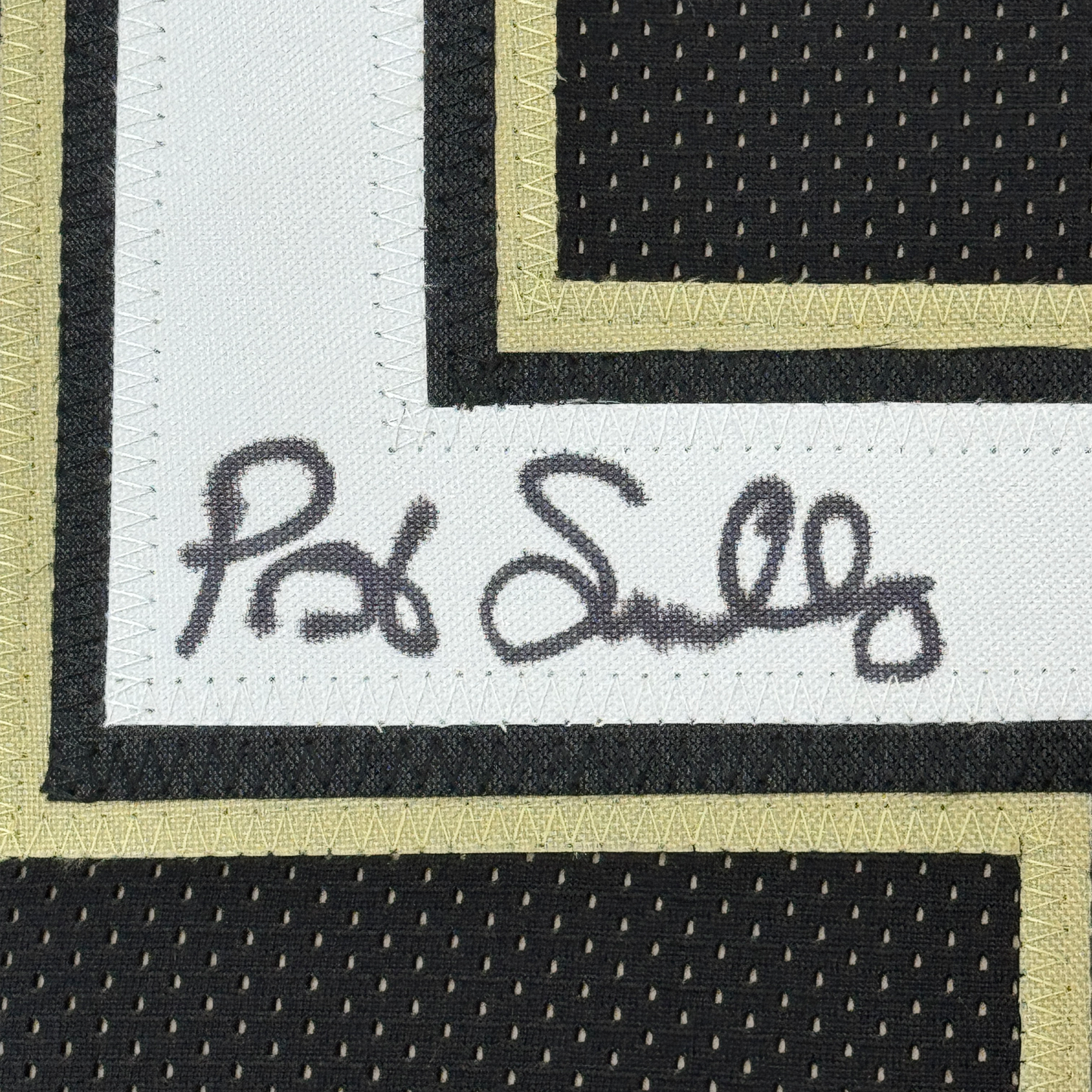 Framed Autographed/Signed Pat Swilling 35x39 New Orleans Black Football Jersey JSA COA