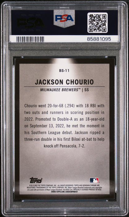 Graded 2023 Topps Bowman Jackson Chourio #BS11 Spotlights Rookie RC Baseball Card PSA 10 Gem Mint