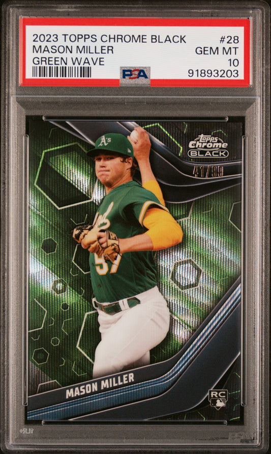 Graded 2023 Topps Chrome Black Mason Miller #28 Green Wave #/99 Rookie RC Baseball Card PSA 10 Gem Mint