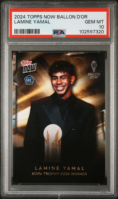 Graded 2024 Topps Now Ballon D'Or Trophy Winner Lamine Yamal Rookie RC Soccer Card PSA 10 Gem Mint