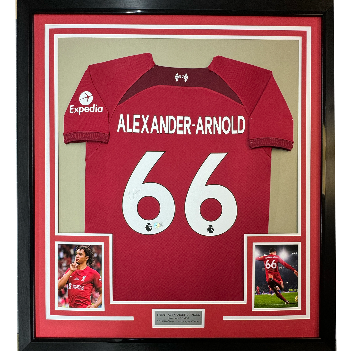 Framed Autographed/Signed Trent Alexander Arnold 35x39 Liverpool 2021-22 Red Soccer Jersey Beckett BAS COA