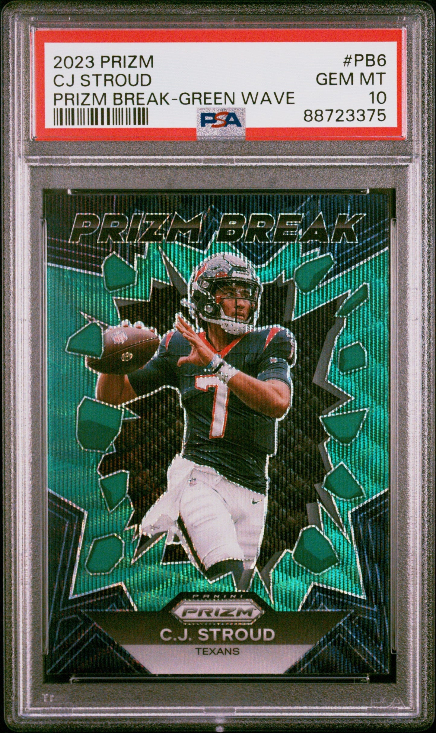 Graded 2023 Panini Prizm CJ Stroud #PB6 Prizm Break Green Wave Rookie RC Football Card PSA 10 Gem Mint