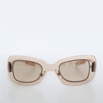 Curved Futuristic Vintage Sunglasses with Mirror Lens - Tonya