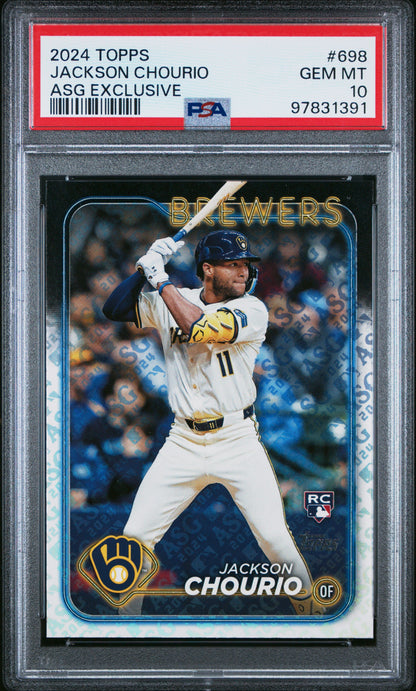 Graded 2024 Topps Jackson Chourio #698 ASG Exclusive Rookie RC Baseball Card PSA 10 Gem Mint