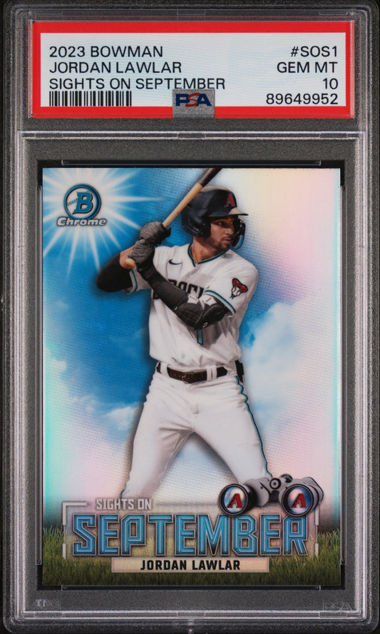 Graded 2023 Topps Bowman Jordan Lawler #SOS1 Sights on September Rookie RC Baseball Card PSA 10 Gem Mint