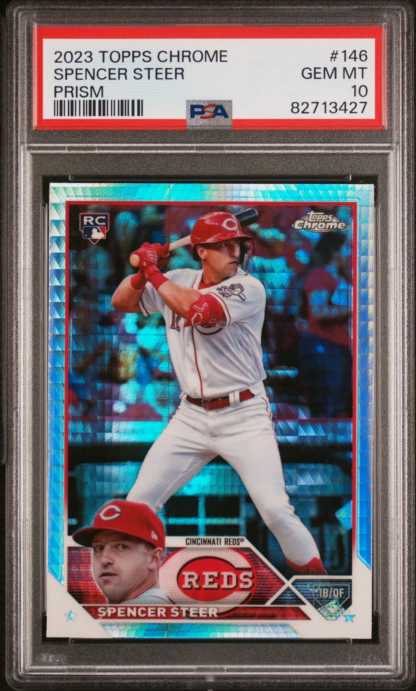Graded 2023 Topps Chrome Spencer Steer #146 Prism Rookie RC Baseball Card PSA 10 Gem Mint