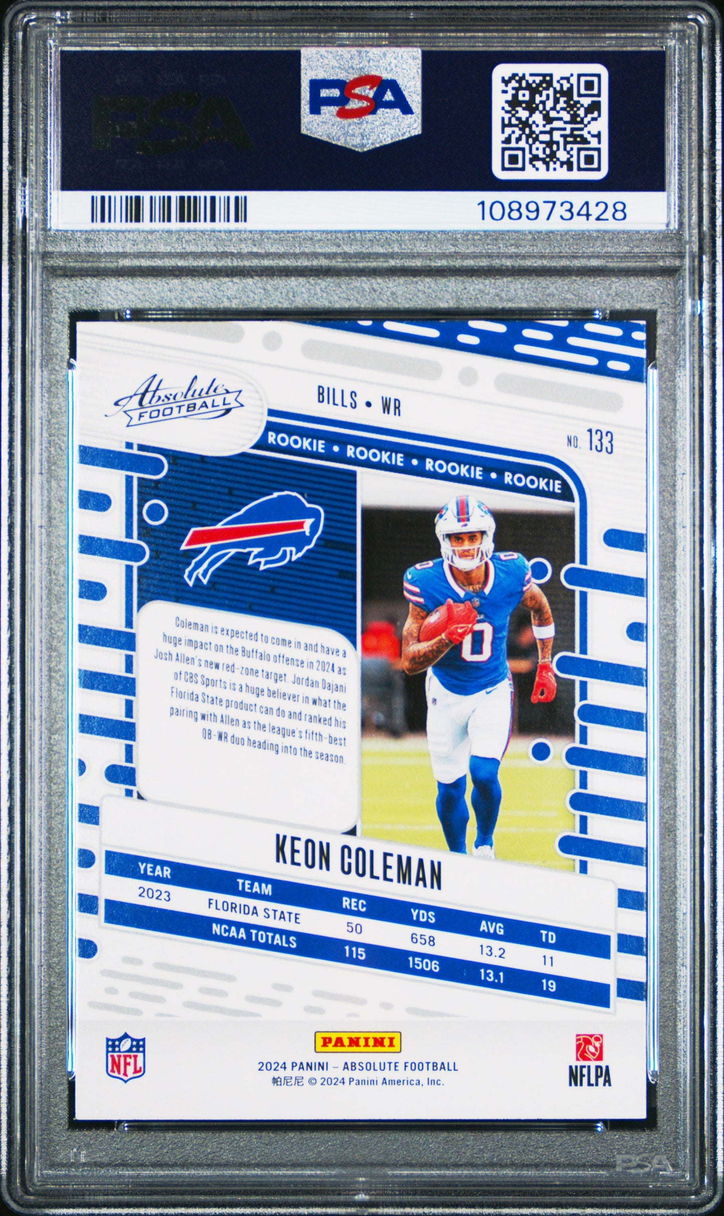 Graded 2024 Panini Absolute Keon Coleman #133 Black Rookie RC Football Card PSA 10 Gem Mint