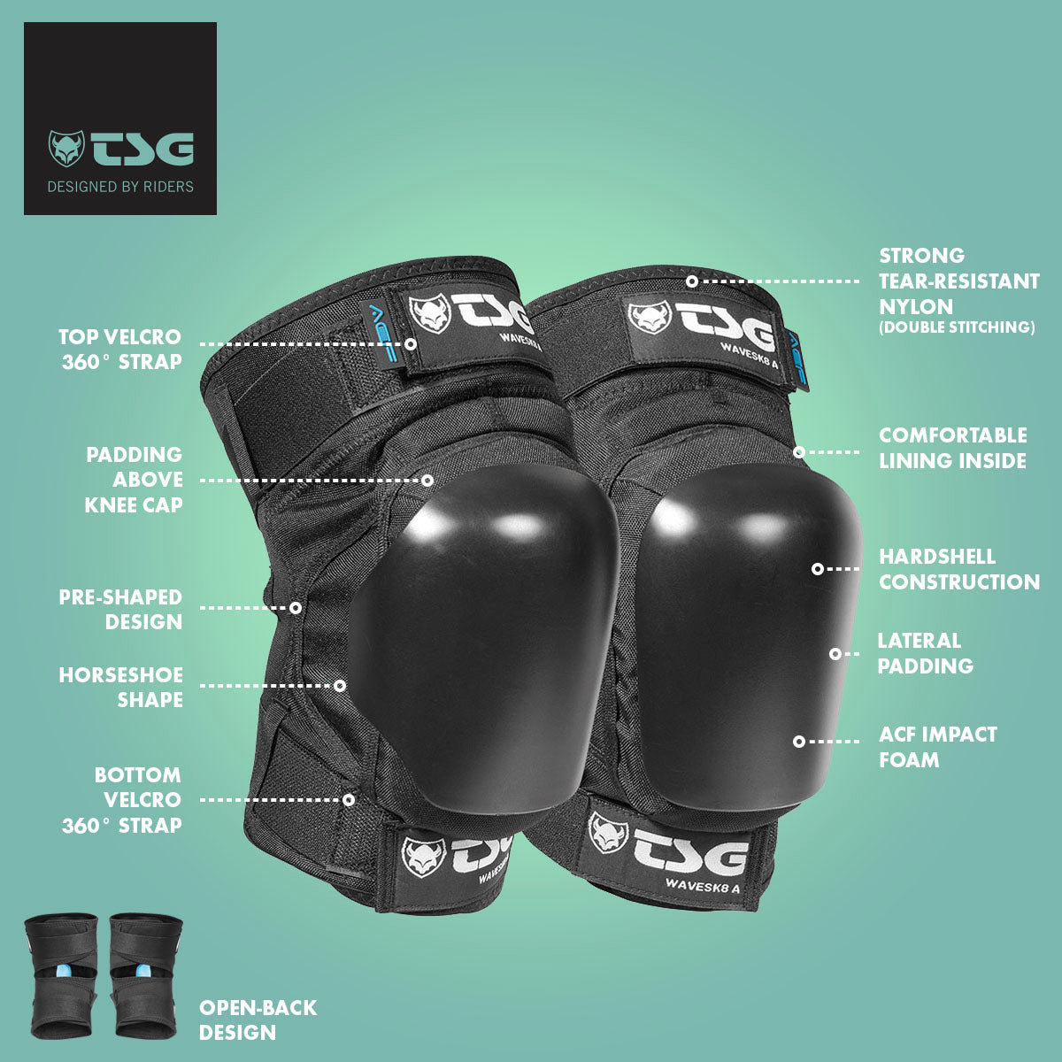 TSG - Kneepad Wavesk8 A - Black (Skate Knee Pads)