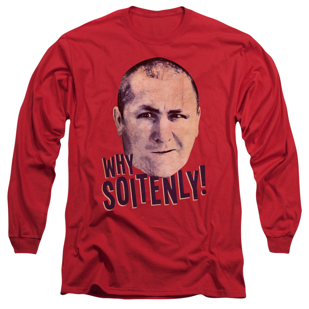 Three Stooges Why Soitenly Mens Long Sleeve Shirt Red Officially Licensed