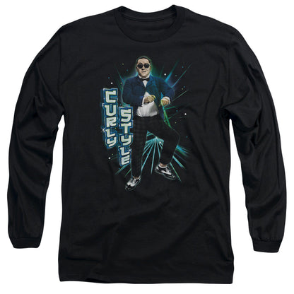 Three Stooges Curly Style Mens Long Sleeve Shirt Black Officially Licensed