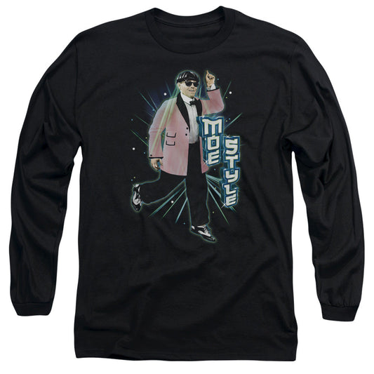 Three Stooges Moe Style Mens Long Sleeve Shirt Black Officially Licensed