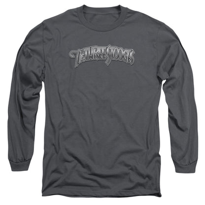 Three Stooges Metallic Logo Mens Long Sleeve Shirt Charcoal Officially Licensed