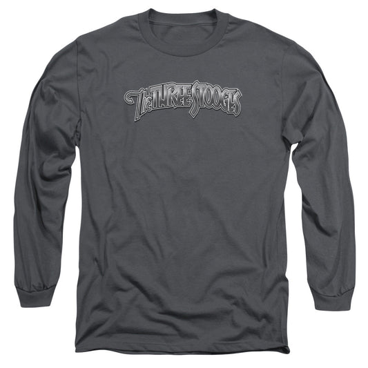 Three Stooges Metallic Logo Mens Long Sleeve Shirt Charcoal Officially Licensed