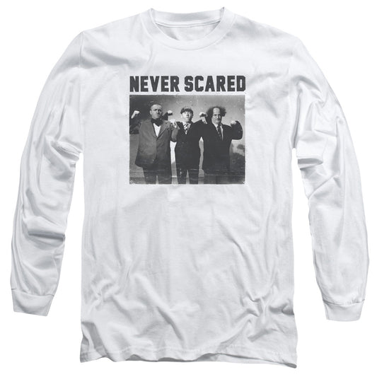 Three Stooges Never Scared Mens Long Sleeve Shirt White Officially Licensed