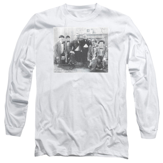 Three Stooges Hello Mens Long Sleeve Shirt White Officially Licensed