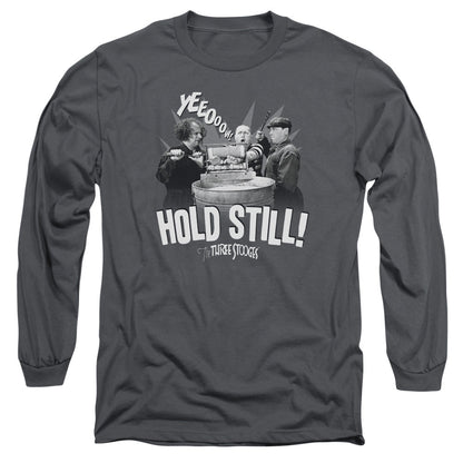 Three Stooges Hold Still Mens Long Sleeve Shirt Charcoal Officially Licensed