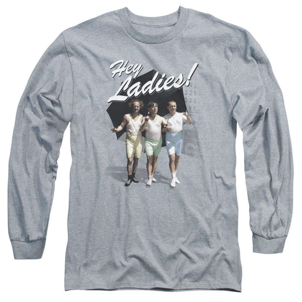 Three Stooges Hey Ladies Mens Long Sleeve Shirt Athletic Heather Officially Licensed