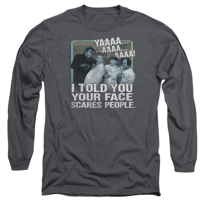 Three Stooges Scares People Mens Long Sleeve Shirt Charcoal Officially Licensed