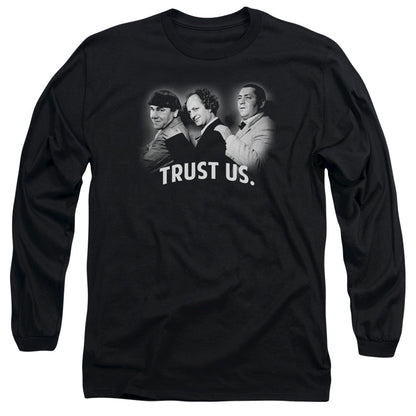 Three Stooges Turst Us Mens Long Sleeve Shirt Black Officially Licensed