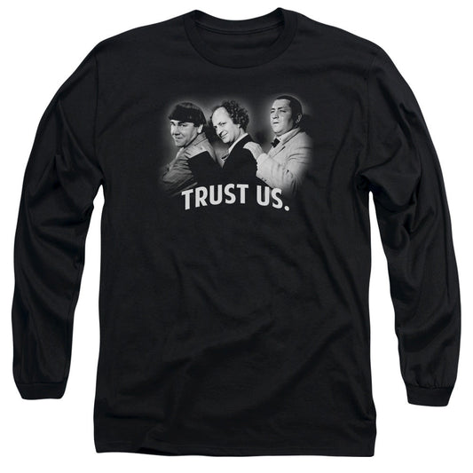 Three Stooges Turst Us Mens Long Sleeve Shirt Black Officially Licensed