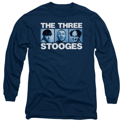 Three Stooges Three Squares Mens Long Sleeve Shirt Navy Officially Licensed
