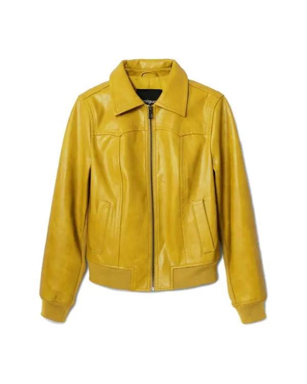 Olympo S01 Yellow Leather Bomber Jacket