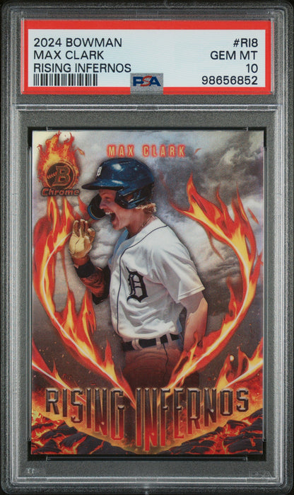 Graded 2024 Topps Bowman Max Clark #RI8 Rising Infernos Rookie RC Baseball Card PSA 10 Gem Mint