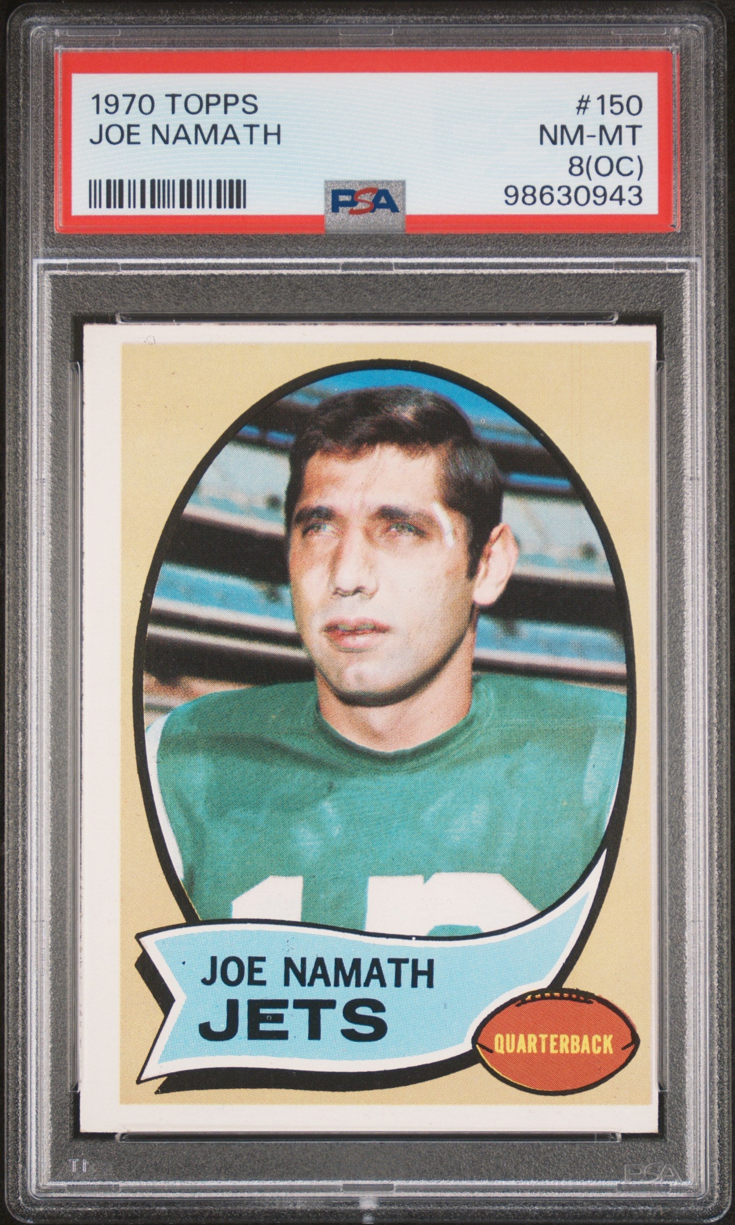 Graded 1970 Topps Joe Namath #150 Football Card PSA 8 NM-MT