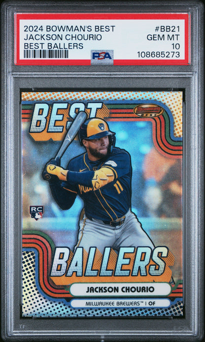Graded 2024 Topps Bowmans Best Jackson Chourio #BB21 Best Ballers Rookie RC Baseball Card PSA 10 Gem Mint
