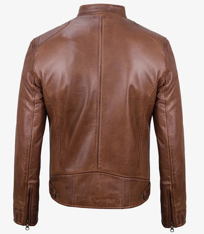 Tall Men's Cognac Brown Cafe Racer Leather Jacket