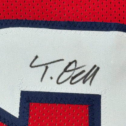 Framed Autographed/Signed Tank Dell 35x39 Houston Red Football Jersey Beckett BAS COA