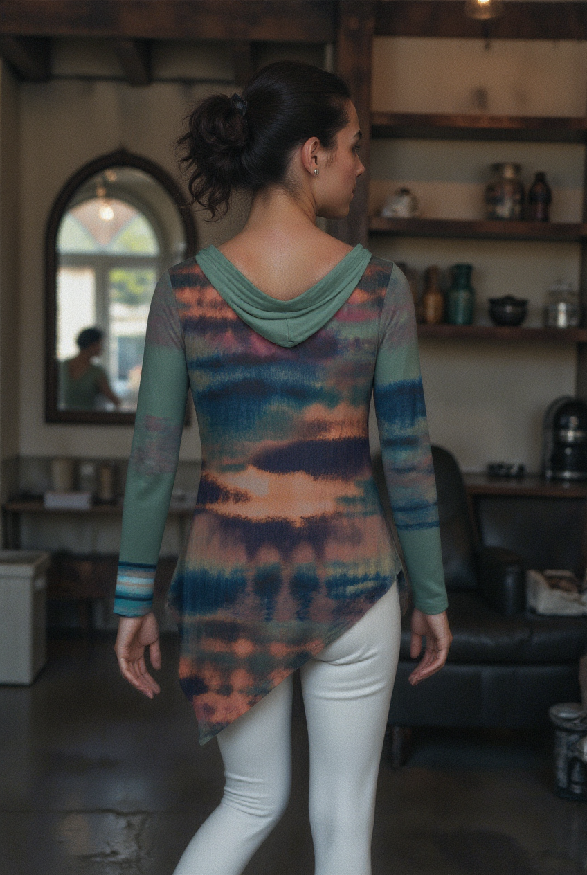 Taos Color Wash Women's Asymmetric Hem Hoodie