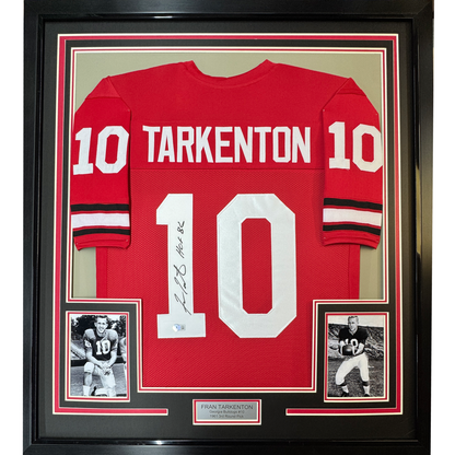 Framed Autographed/Signed Fran Tarkenton 35x39 Georgia Red College Football Jersey Beckett BAS COA
