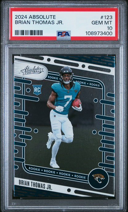 Graded 2024 Panini Absolute Brian Thomas Jr #123 Rookie RC Football Card PSA 10 Gem Mint