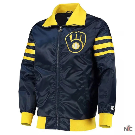 The Captain II Milwaukee Brewers Navy Satin Jacket