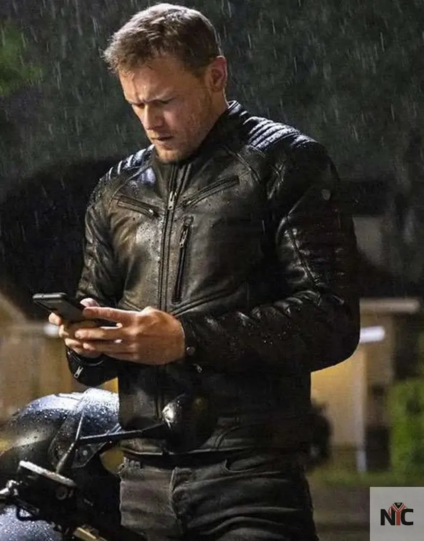 The Couple Next Door 2023 Sam Heughan Black Leather Jacket