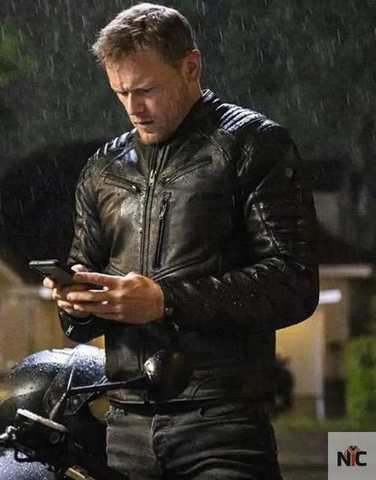 The Couple Next Door 2023 Sam Heughan Black Leather Jacket