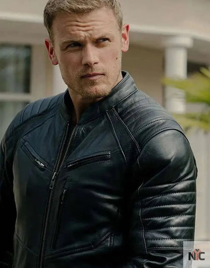 The Couple Next Door 2023 Sam Heughan Black Leather Jacket
