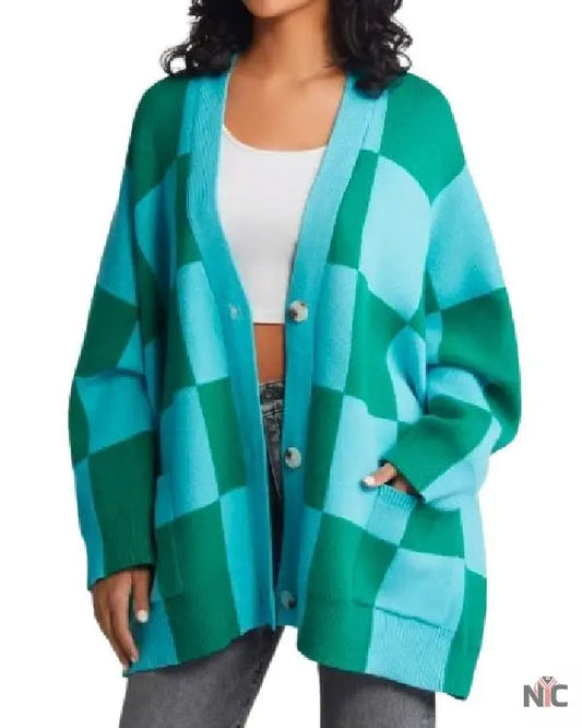 The Today Show Julee Wilson Blue and Green Check Cardigan